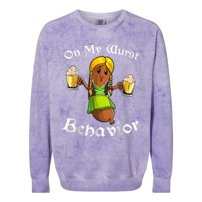 On My Wurst Behavior Funny Bratwurst German Oktoberfest Colorblast Crewneck Sweatshirt