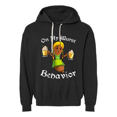 On My Wurst Behavior Funny Bratwurst German Oktoberfest Garment-Dyed Fleece Hoodie