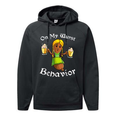 On My Wurst Behavior Funny Bratwurst German Oktoberfest Performance Fleece Hoodie