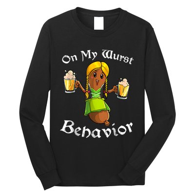 On My Wurst Behavior Funny Bratwurst German Oktoberfest Long Sleeve Shirt