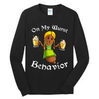 On My Wurst Behavior Funny Bratwurst German Oktoberfest Tall Long Sleeve T-Shirt