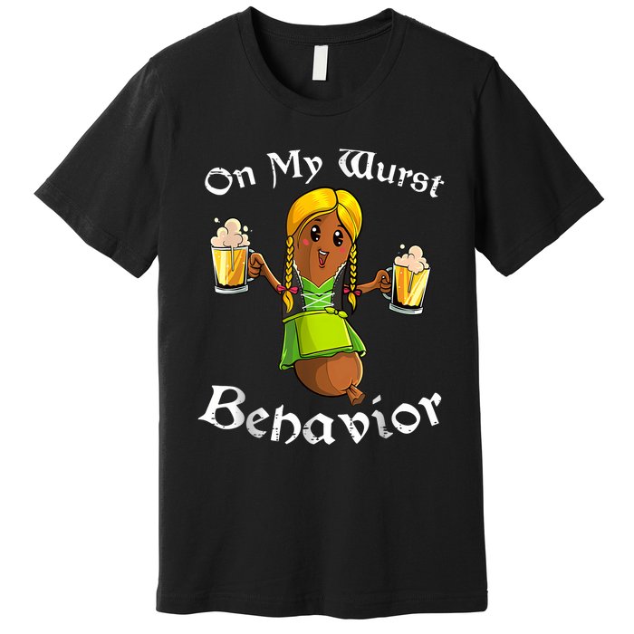 On My Wurst Behavior Funny Bratwurst German Oktoberfest Premium T-Shirt