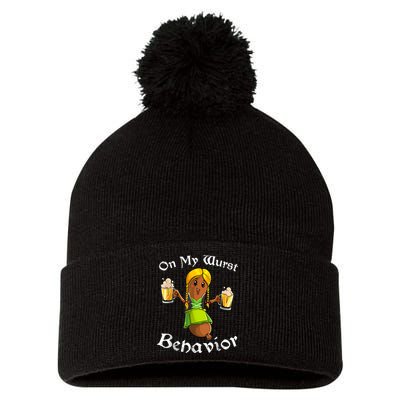 On My Wurst Behavior Funny Bratwurst German Oktoberfest Pom Pom 12in Knit Beanie