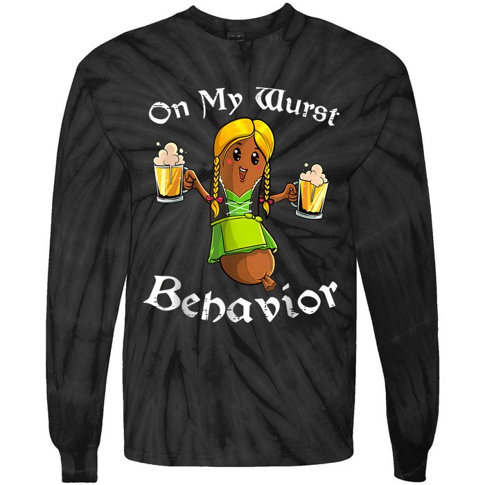 On My Wurst Behavior Funny Bratwurst German Oktoberfest Tie-Dye Long Sleeve Shirt