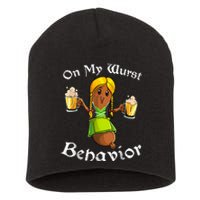 On My Wurst Behavior Funny Bratwurst German Oktoberfest Short Acrylic Beanie