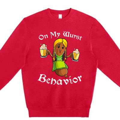 On My Wurst Behavior Funny Bratwurst German Oktoberfest Premium Crewneck Sweatshirt