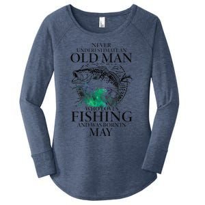 Old Man Who Loves Fishing Born In May Fisherman Birthday Women's Perfect Tri Tunic Long Sleeve Shirt