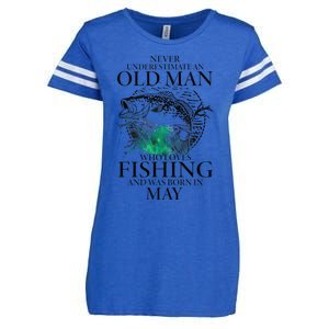 Old Man Who Loves Fishing Born In May Fisherman Birthday Enza Ladies Jersey Football T-Shirt