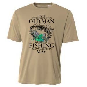 Old Man Who Loves Fishing Born In May Fisherman Birthday Cooling Performance Crew T-Shirt