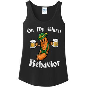 On My Wurst Behavior Funny Bratwurst German Oktoberfest Ladies Essential Tank