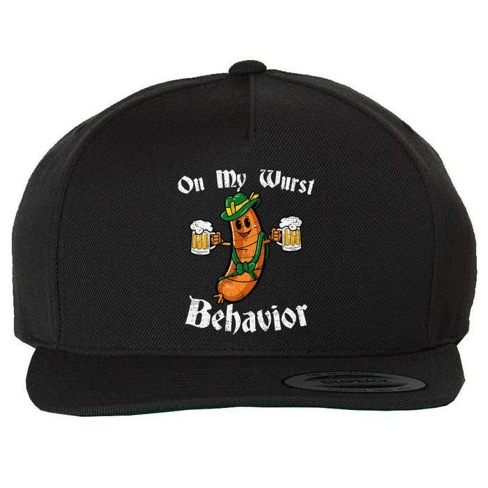 On My Wurst Behavior Funny Bratwurst German Oktoberfest Wool Snapback Cap