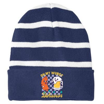 On My Wurst Behavior Oktoberfest Striped Beanie with Solid Band