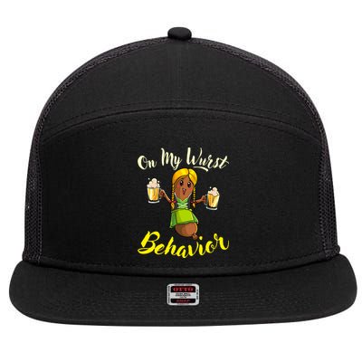 On My Wurst Behavior Funny Bratwurst German Oktoberfest 7 Panel Mesh Trucker Snapback Hat