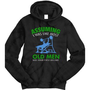 Old Man Weight Lifting Gift For Old Strong People Gift Tie Dye Hoodie