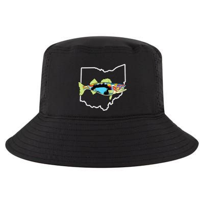 Ohio Map Walleye Fishing Freshwater Fisherman Walleye Fish Cool Comfort Performance Bucket Hat