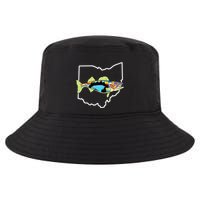 Ohio Map Walleye Fishing Freshwater Fisherman Walleye Fish Cool Comfort Performance Bucket Hat