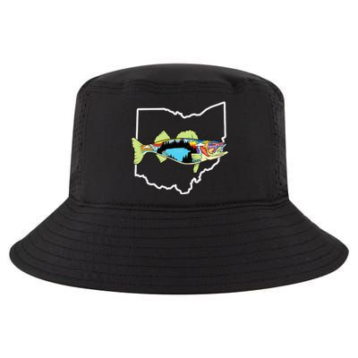 Ohio Map Walleye Fishing Freshwater Fisherman Walleye Fish Cool Comfort Performance Bucket Hat