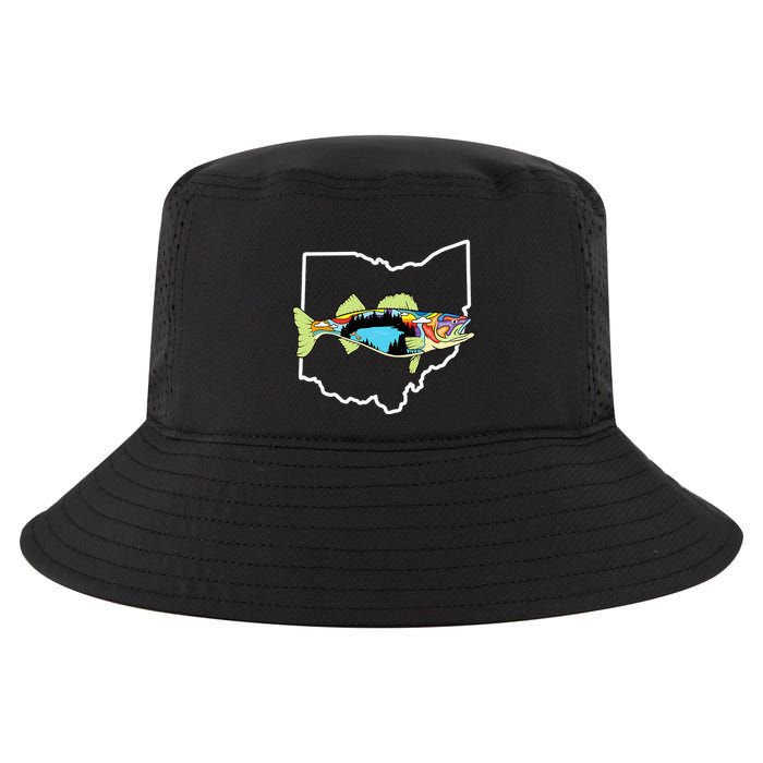 Ohio Map Walleye Fishing Freshwater Fisherman Walleye Fish Cool Comfort Performance Bucket Hat
