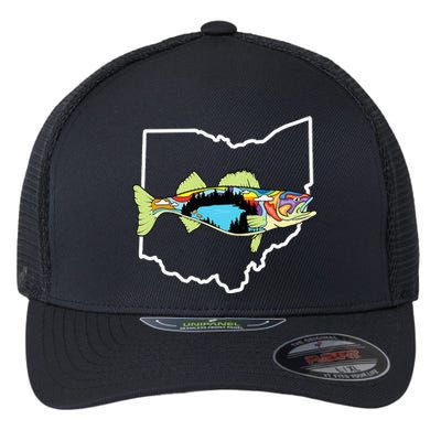 Ohio Map Walleye Fishing Freshwater Fisherman Walleye Fish Flexfit Unipanel Trucker Cap