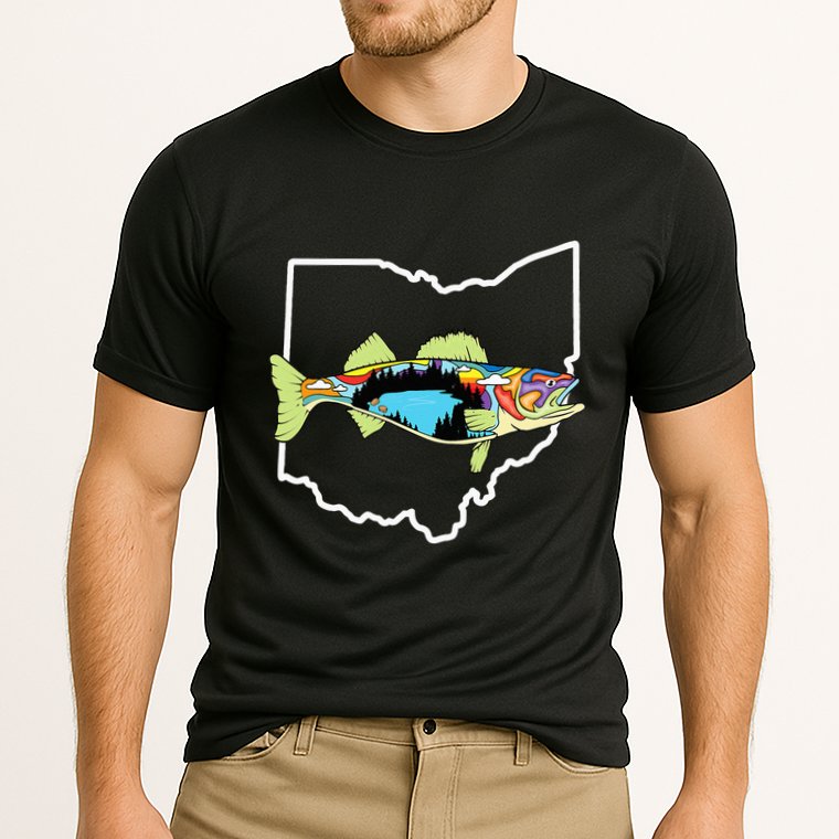 Ohio Map Walleye Fishing Freshwater Fisherman Walleye Fish Performance Shirt