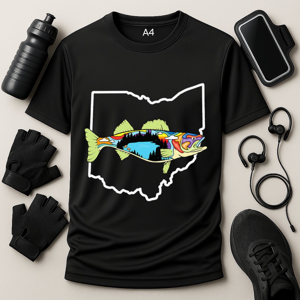 Ohio Map Walleye Fishing Freshwater Fisherman Walleye Fish Performance Shirt