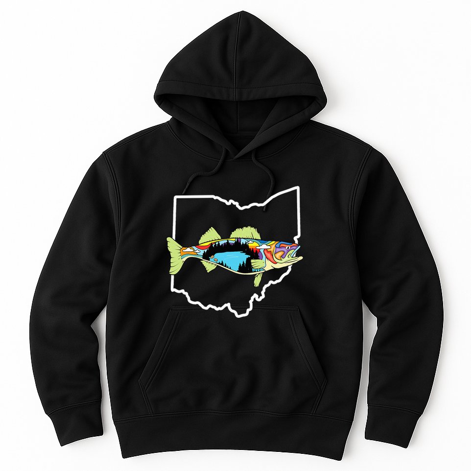 Ohio Map Walleye Fishing Freshwater Fisherman Walleye Fish Hoodie