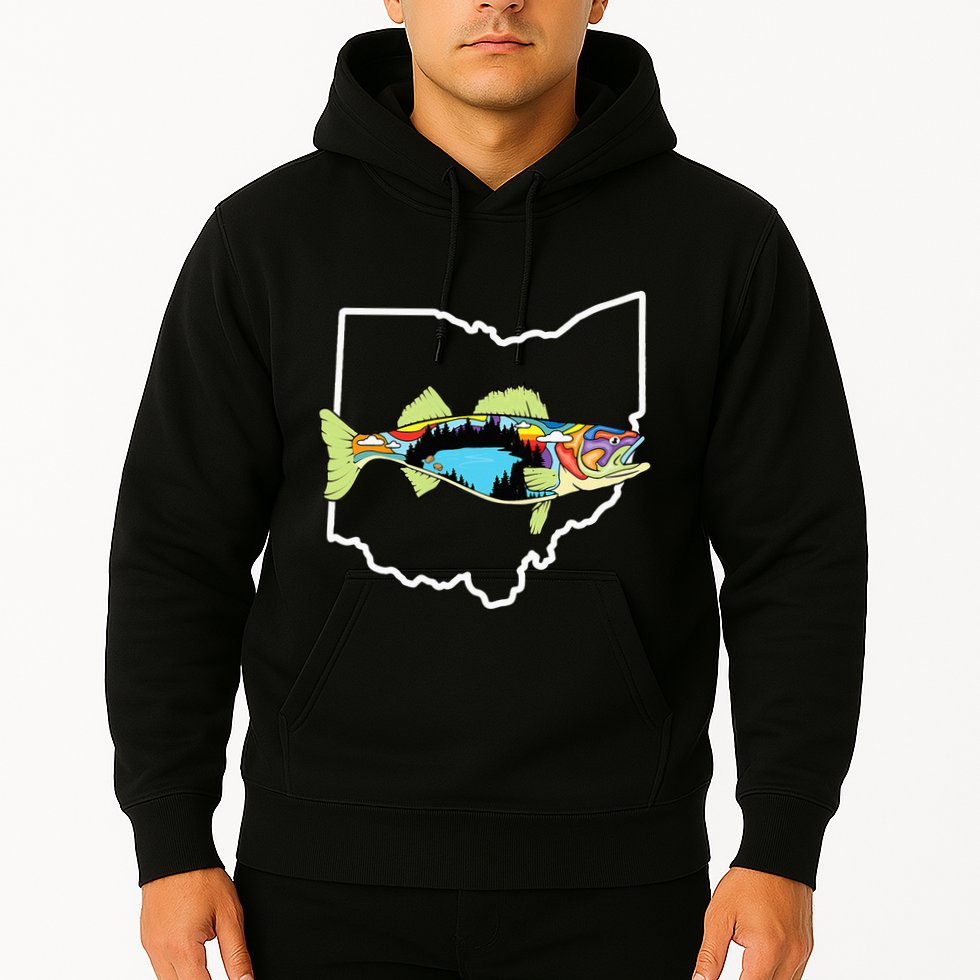 Ohio Map Walleye Fishing Freshwater Fisherman Walleye Fish Hoodie