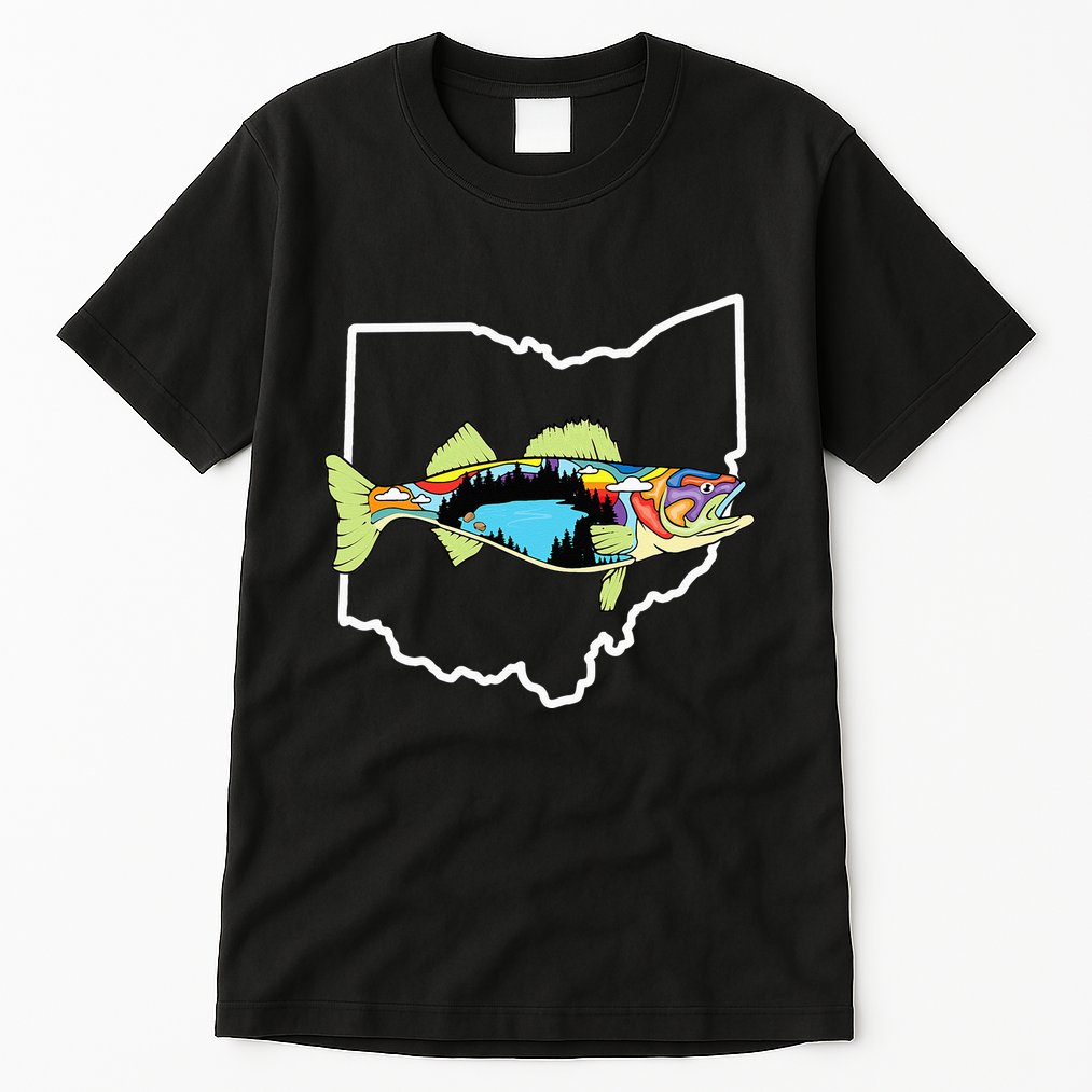 Ohio Map Walleye Fishing Freshwater Fisherman Walleye Fish Tall T-Shirt
