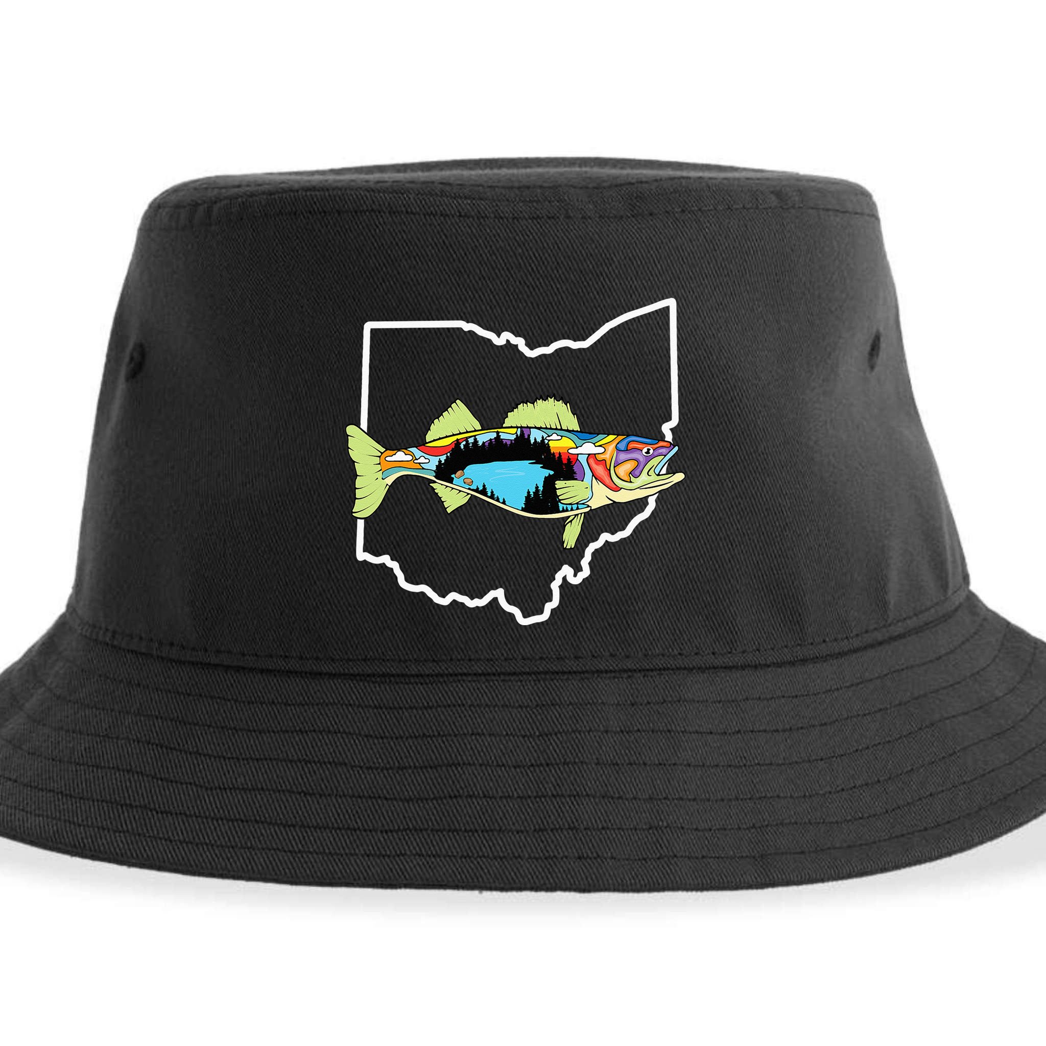 Ohio Map Walleye Fishing Freshwater Fisherman Walleye Fish Sustainable Bucket Hat