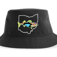 Ohio Map Walleye Fishing Freshwater Fisherman Walleye Fish Sustainable Bucket Hat