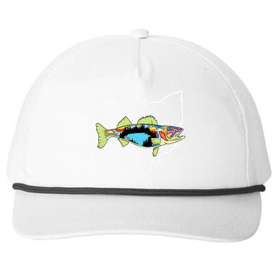 Ohio Map Walleye Fishing Freshwater Fisherman Walleye Fish Snapback Five-Panel Rope Hat