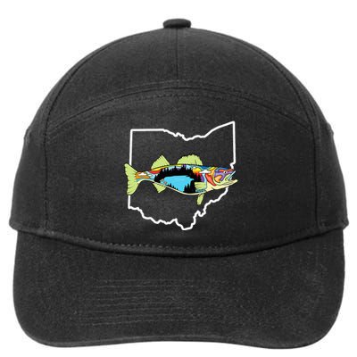 Ohio Map Walleye Fishing Freshwater Fisherman Walleye Fish 7-Panel Snapback Hat