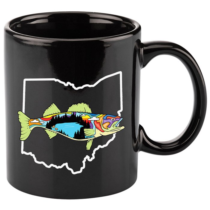 Ohio Map Walleye Fishing Freshwater Fisherman Walleye Fish 11oz C Handle Ceramic Mug