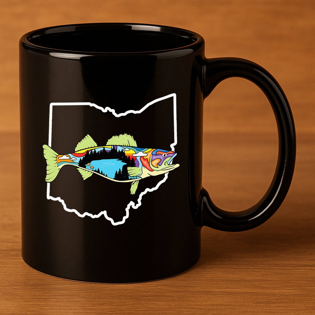 Ohio Map Walleye Fishing Freshwater Fisherman Walleye Fish 11oz C Handle Ceramic Mug