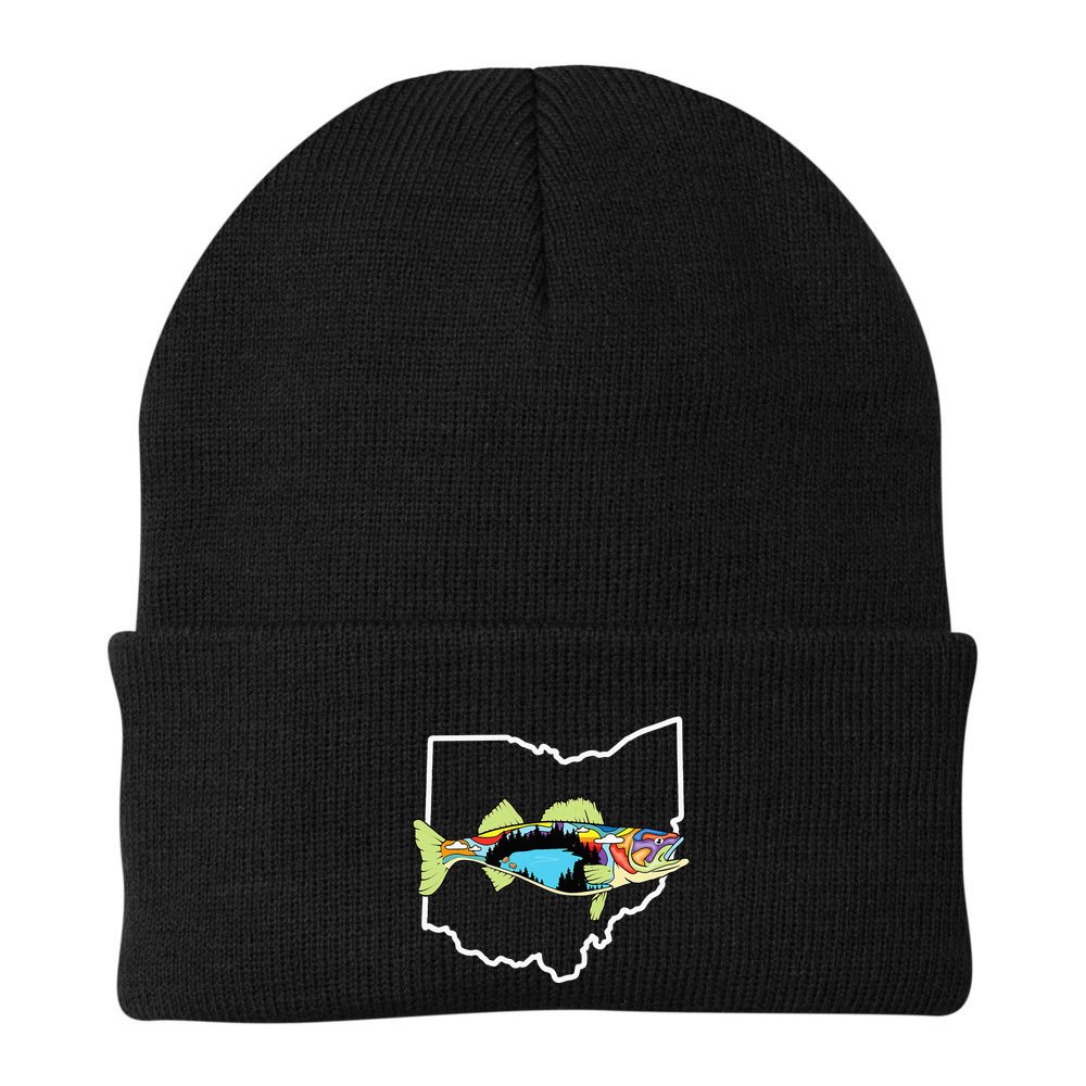 Ohio Map Walleye Fishing Freshwater Fisherman Walleye Fish Beanie
