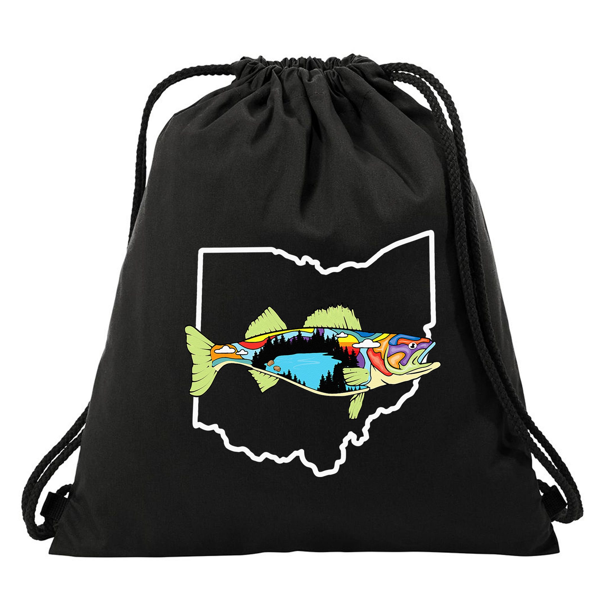 Ohio Map Walleye Fishing Freshwater Fisherman Walleye Fish Drawstring Bag