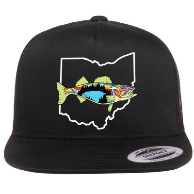 Ohio Map Walleye Fishing Freshwater Fisherman Walleye Fish Flat Bill Trucker Hat