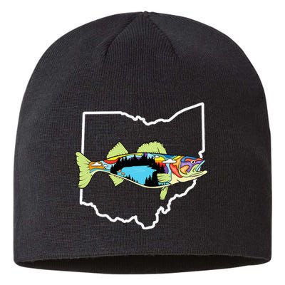 Ohio Map Walleye Fishing Freshwater Fisherman Walleye Fish Sustainable Beanie