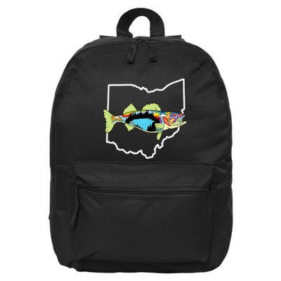 Ohio Map Walleye Fishing Freshwater Fisherman Walleye Fish 16 in Basic Backpack