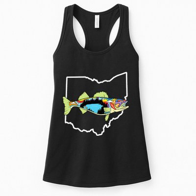 Ohio Map Walleye Fishing Freshwater Fisherman Walleye Fish Womens Tank Top