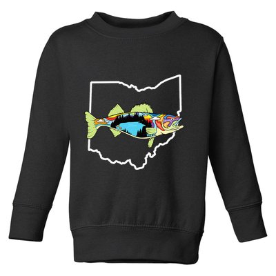 Ohio Map Walleye Fishing Freshwater Fisherman Walleye Fish Toddler Sweatshirt