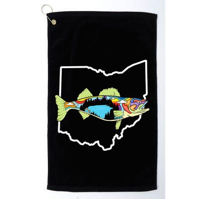 Ohio Map Walleye Fishing Freshwater Fisherman Walleye Fish Golf Towel