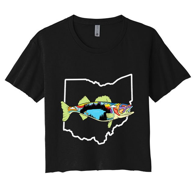 Ohio Map Walleye Fishing Freshwater Fisherman Walleye Fish Crop Top