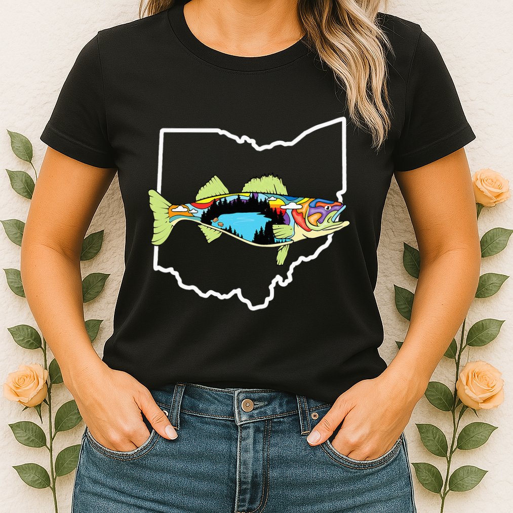 Ohio Map Walleye Fishing Freshwater Fisherman Walleye Fish Womens T-Shirt