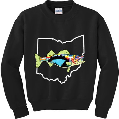 Ohio Map Walleye Fishing Freshwater Fisherman Walleye Fish Kids Sweatshirt