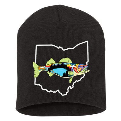 Ohio Map Walleye Fishing Freshwater Fisherman Walleye Fish Short Acrylic Beanie