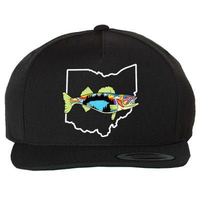 Ohio Map Walleye Fishing Freshwater Fisherman Walleye Fish Wool Snapback Cap