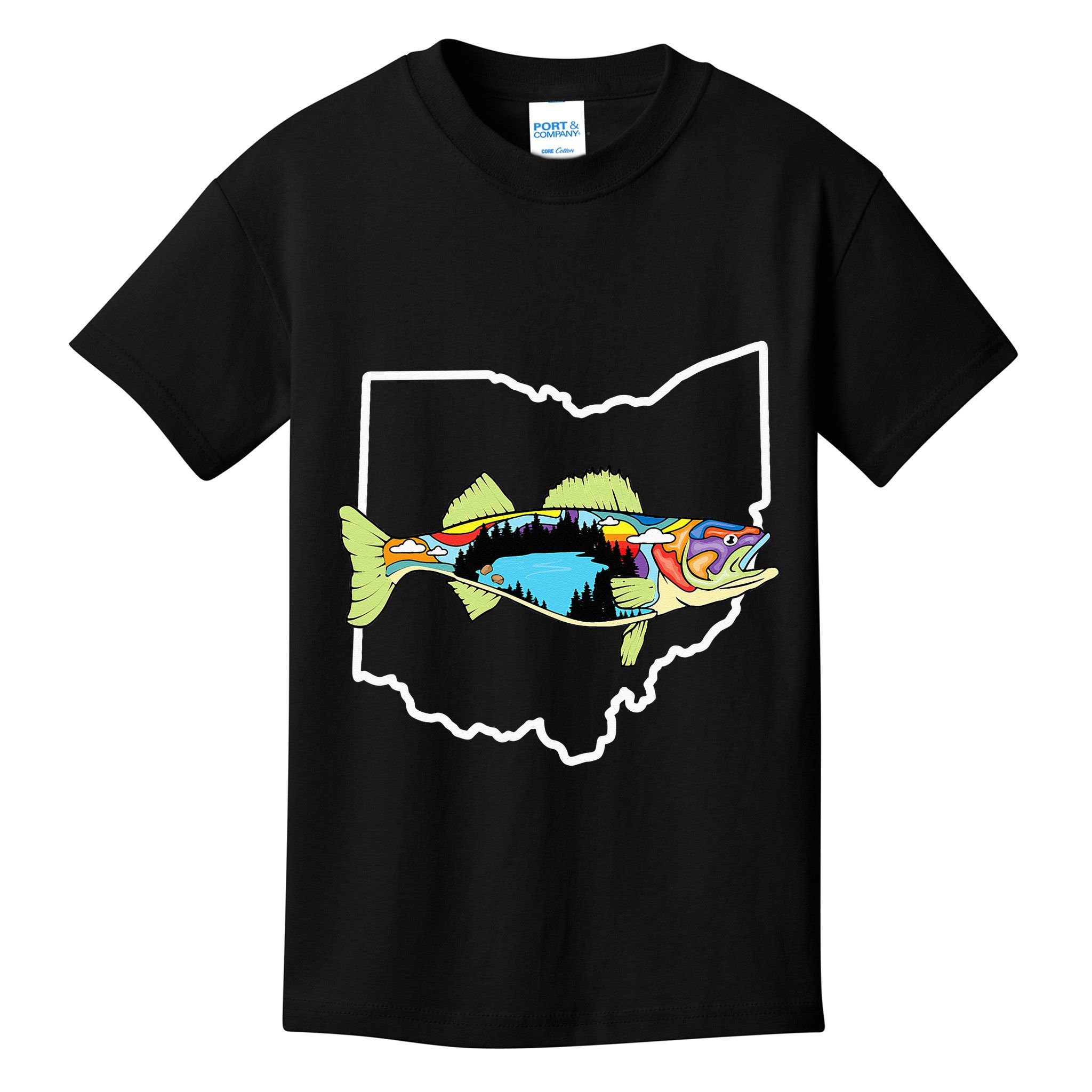Ohio Map Walleye Fishing Freshwater Fisherman Walleye Fish Kids T-Shirt