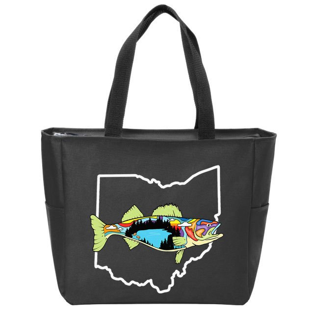 Ohio Map Walleye Fishing Freshwater Fisherman Walleye Fish Zip Tote Bag
