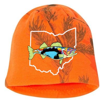 Ohio Map Walleye Fishing Freshwater Fisherman Walleye Fish Kati - Camo Knit Beanie